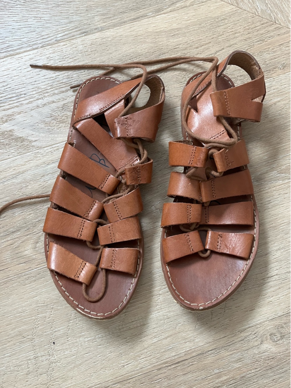 Women’s Tan Leather Strappy Lace-Up Sandals
